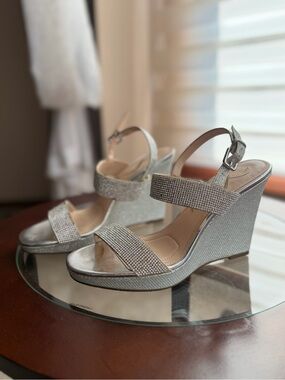 Nina Silver Rhinestone Wedge Sandals